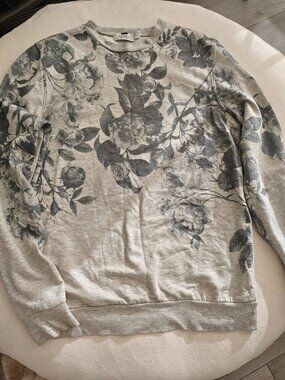 Topman Men's Grey Floral Rose Print Crewneck Sweatshirt | Size S